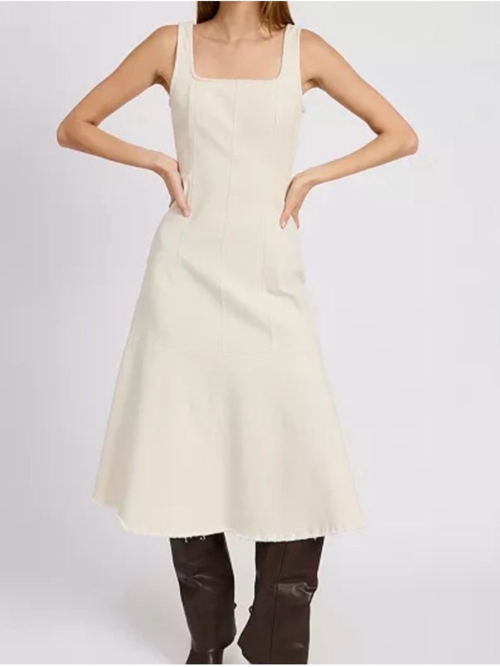 En Saison Cream Square-Neck Sleeveless Midi Dress
